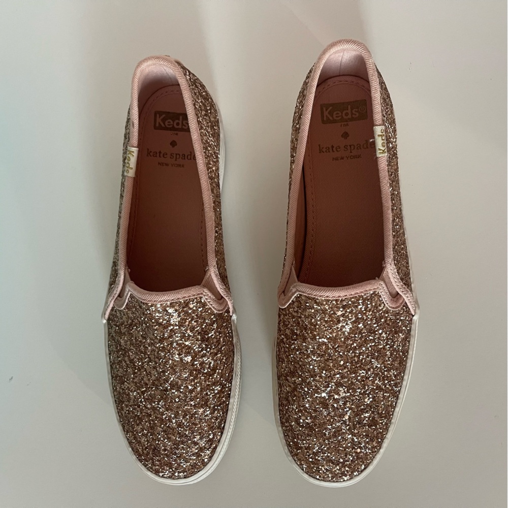 Keds x kate spade NY Triple Decker Glitter Rose Gold Slip-On Sneakers Size 7